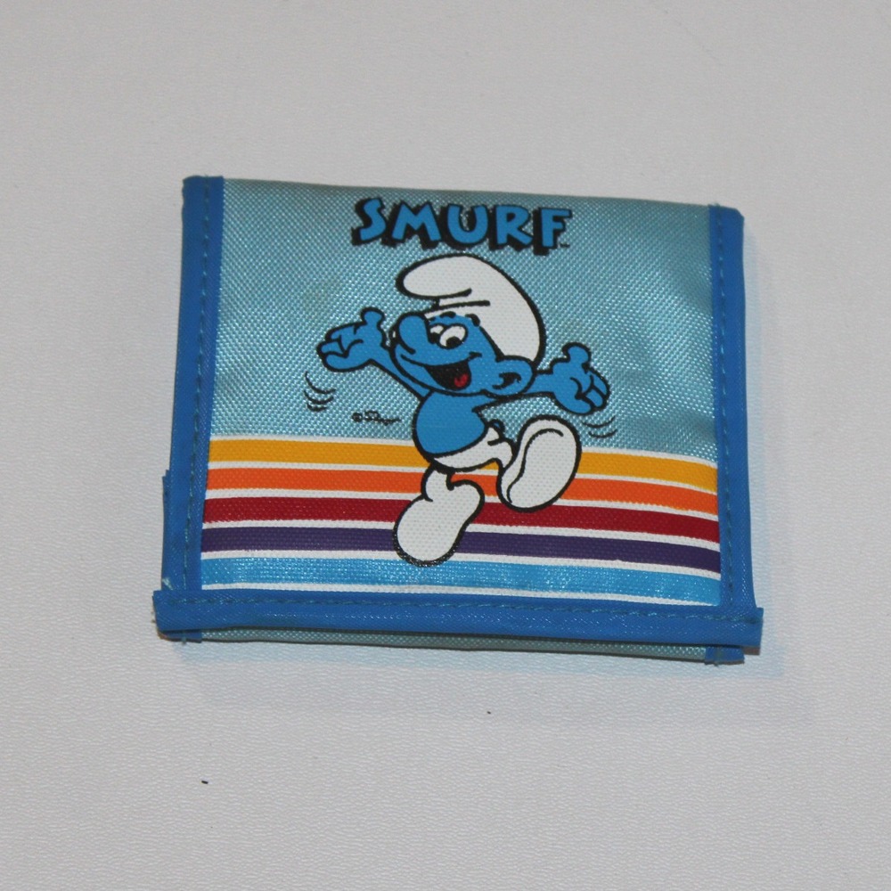 vintage 1983 Applause Smurf blue nylon trifold wallet rainbow